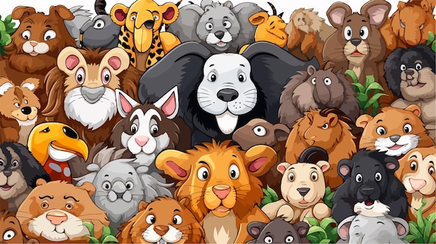 Cute Animals on Seamless Background Illustration