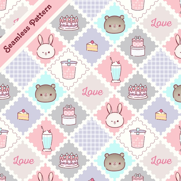 Cute animals and snacks seamless pattern