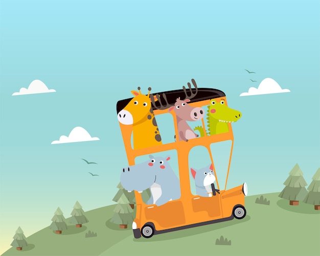 Cute animals traveling by bus