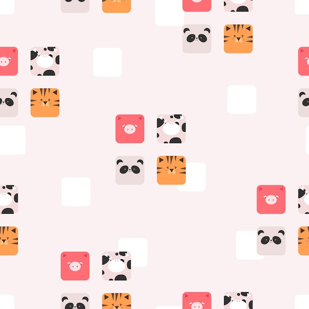 Cute animals in trendy flat style seamless pattern for baby background