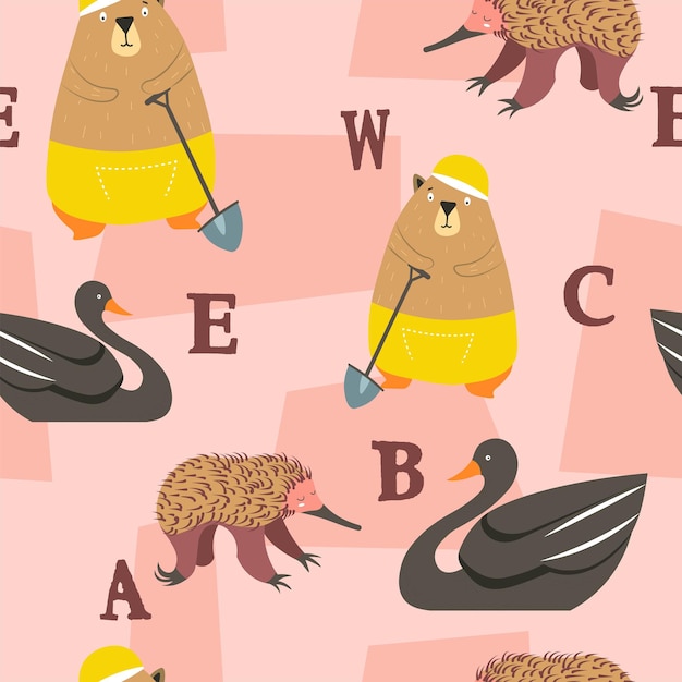 Cute animals with abc letters for learning pattern