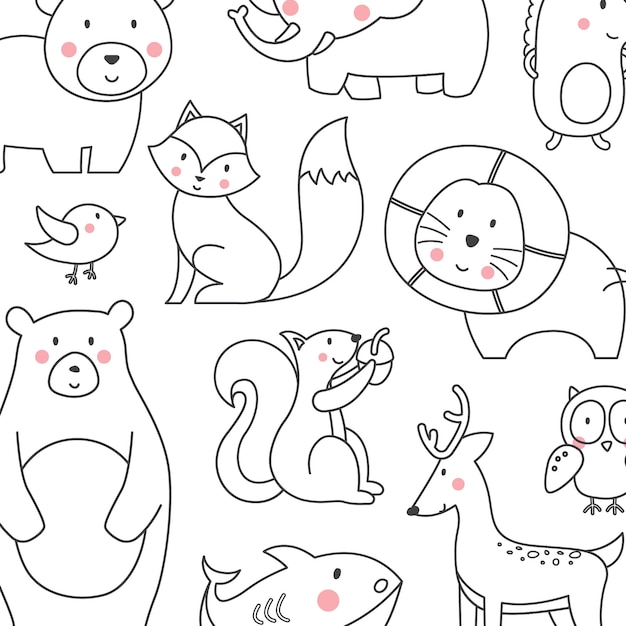 Cute Animals with Line Style/Cartoon Vector Collection