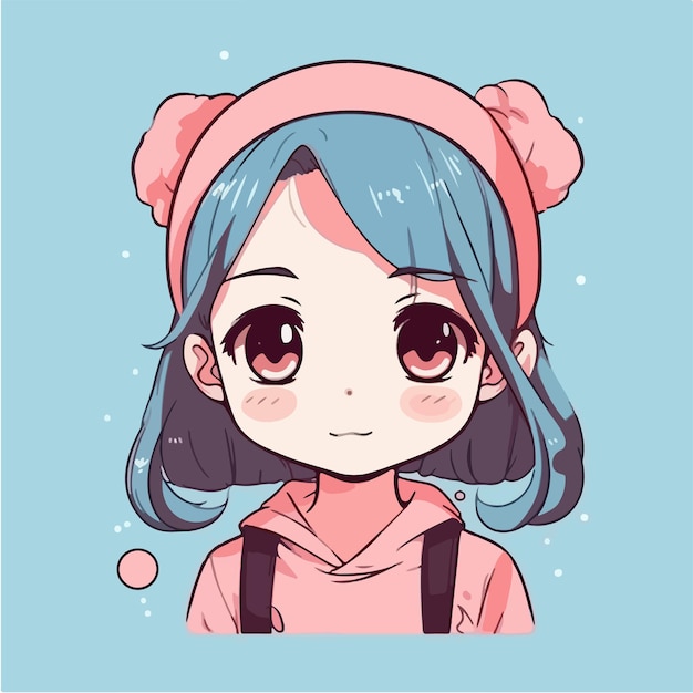 Cute anime kawaii girl cartoon character with vector illustration