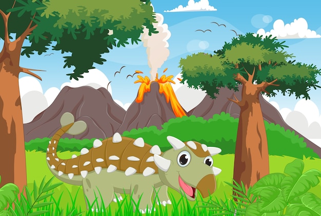 cute ankylosaurus with prehistoric background