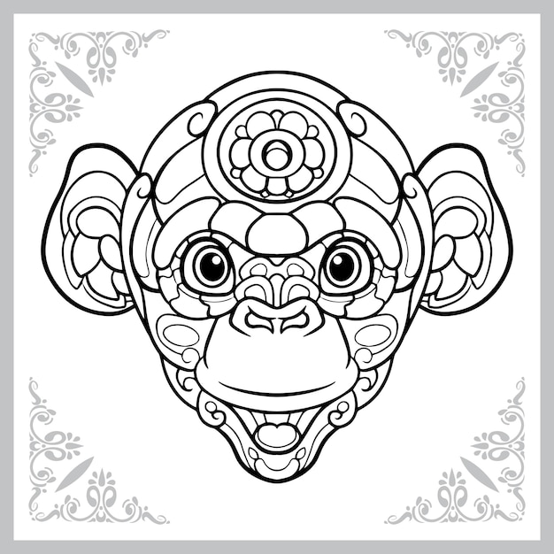 Cute ape head cartoon zentangle arts isolated on white background