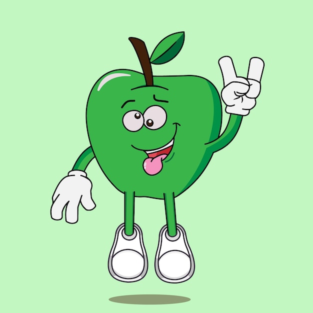 Cute apple cartoon mascot vector character jumping