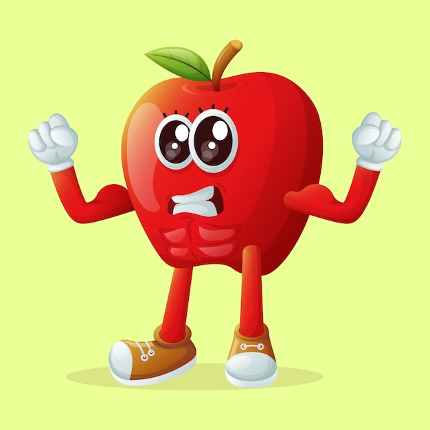 Cute apple character showing off his muscles