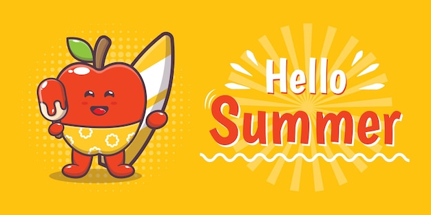 Cute apple character with summer greeting banner