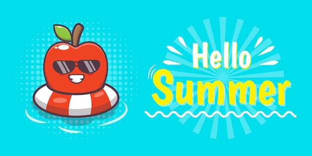 Cute apple character with summer greeting banner