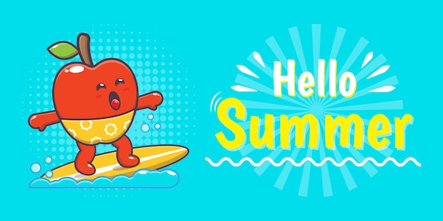 Cute apple character with summer greeting banner