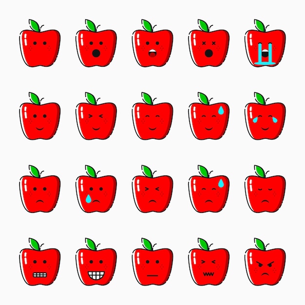 Cute apple emoticons. emoticon pack. for icon,sign, symbol, and logo. red. Social Media