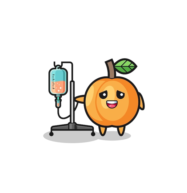 Cute apricot character standing with infusion pole