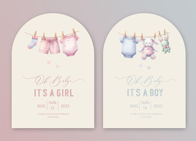 Vector cute arch baby shower watercolor invitation card for baby and kids new born celebration