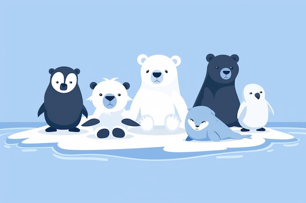 Vector cute arctic animals on ice floe