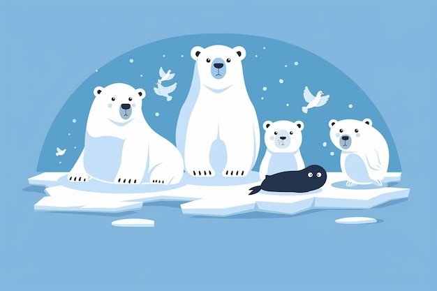 Vector cute arctic animals on ice floe