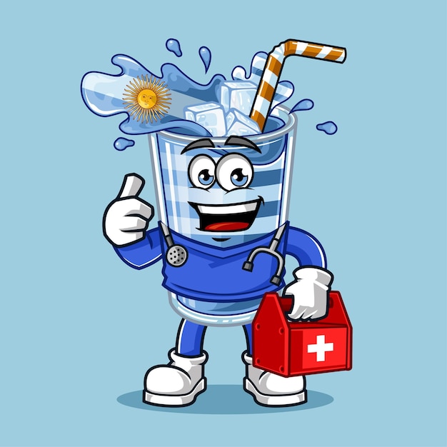 Cute Argentina drink flag doctor bring medicine vector mascot illustration