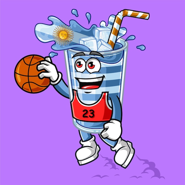 Cute Argentina drink flag playing basketball vector mascot illustration