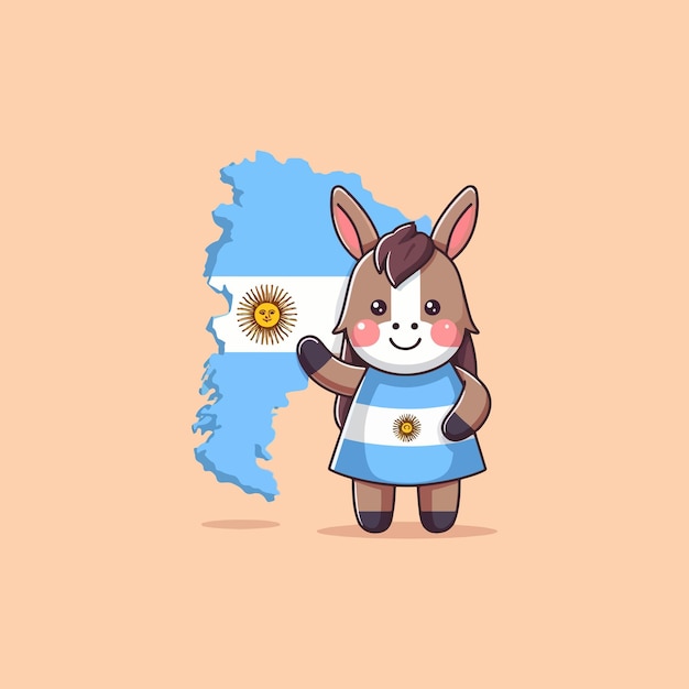 Cute Argentina map cartoon vector icon illustration Animal Holiday Icon Concept Isolated