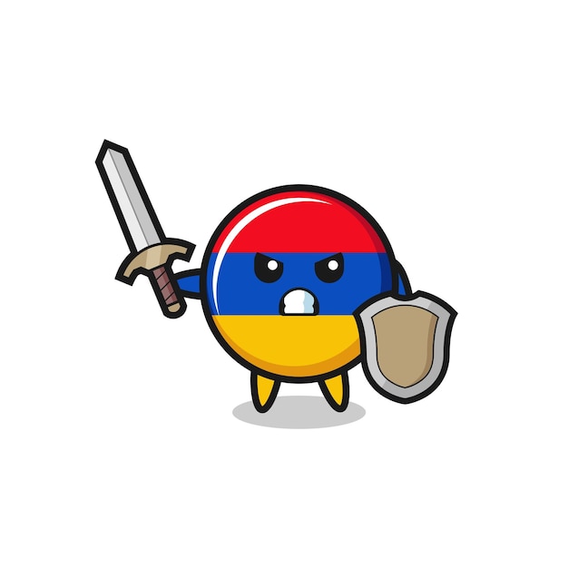 Cute armenia flag soldier fighting with sword and shield