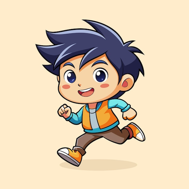 Cute Asian boy character running