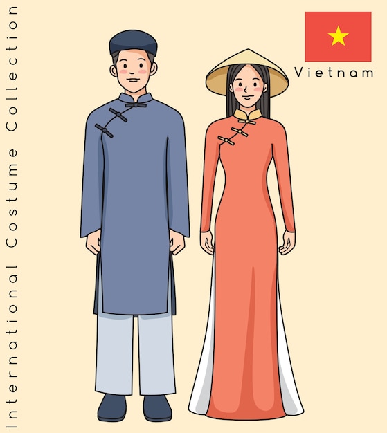 Cute Asian couple with traditional clothes  