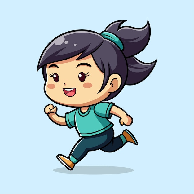 Cute Asian girl character running