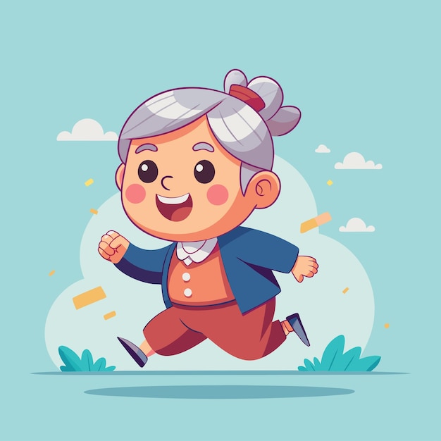 Cute Asian grandma character running