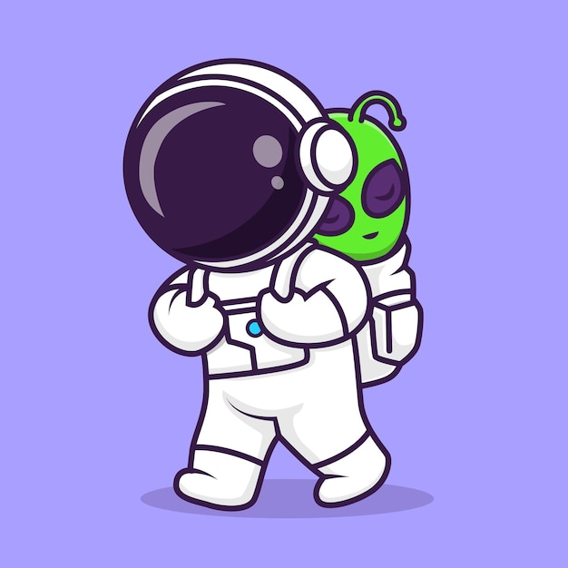 Cute Astronaut Bring Baby Alien Cartoon Vector Icon Illustration Science Technology Icon Isolated