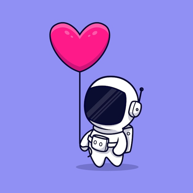 Cute Astronaut  Bring Heart Balloon Cartoon . Flat Cartoon Style