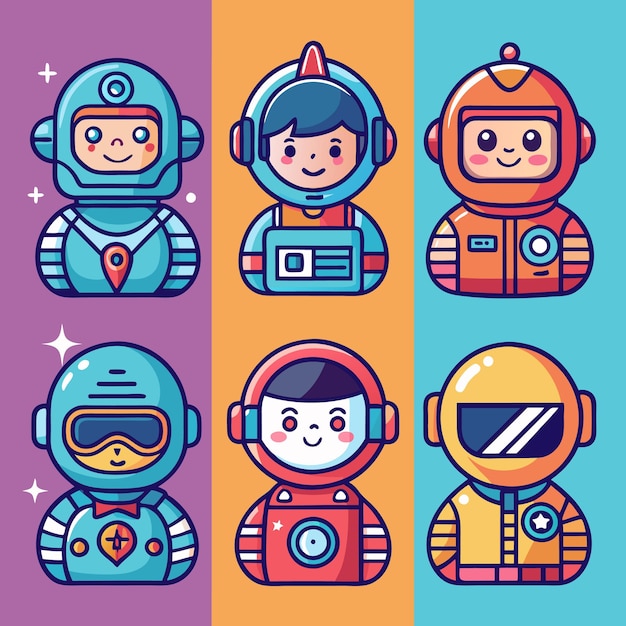 Cute Astronaut Cartoon Characters Set