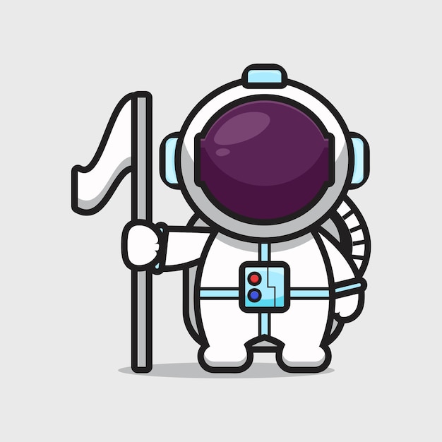 Cute astronaut character holding flag cartoon   icon illustration. Science technology icon concept isolated  . Flat cartoon style