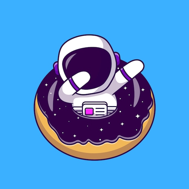 Cute Astronaut Dabbing In Doughnut Cartoon Vector Icons Illustration