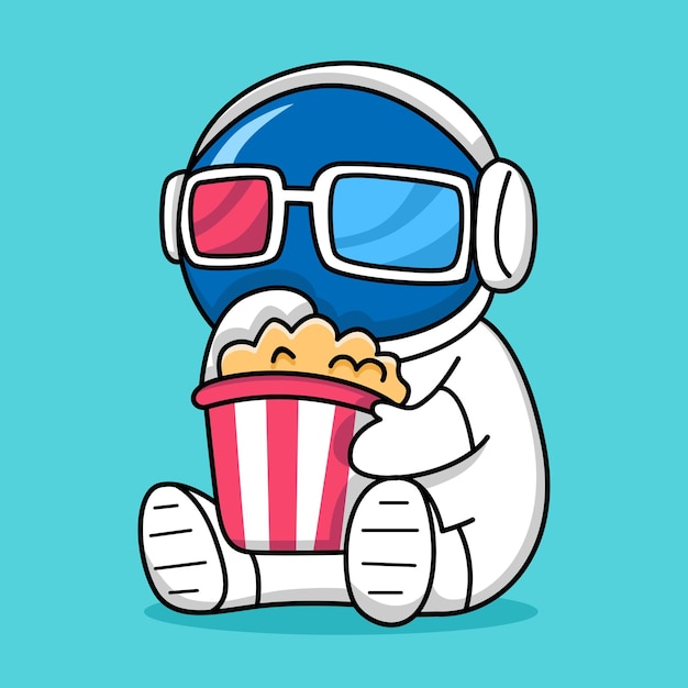 cute astronaut eating popcorn cartoon design