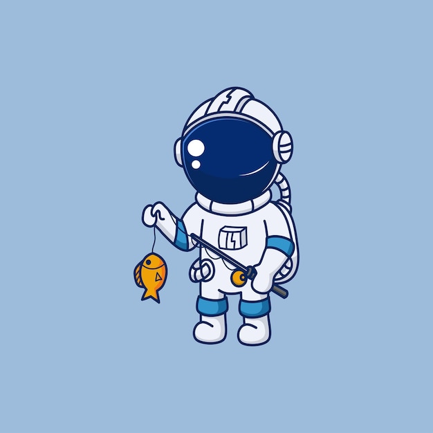 cute astronaut fishing illustration