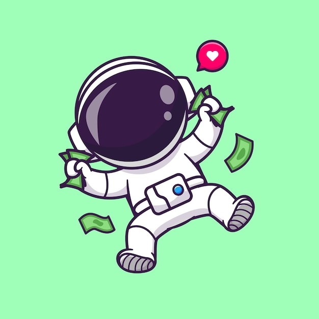 Cute Astronaut Floating With Money Cartoon Vector Icon Illustration Science Business Icon Isolated