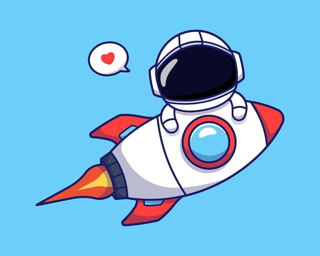 Cute astronaut flying with rocket