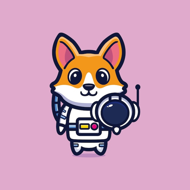 Cute astronaut fox holding helmet cartoon vector illustration