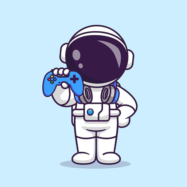 Cute Astronaut Gaming With Joystick And Headphone Cartoon Vector Icon Illustration Science Techno