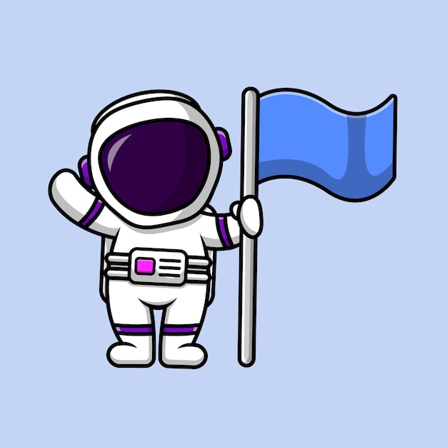 Cute Astronaut Holding Flag Cartoon Vector Icon Illustration