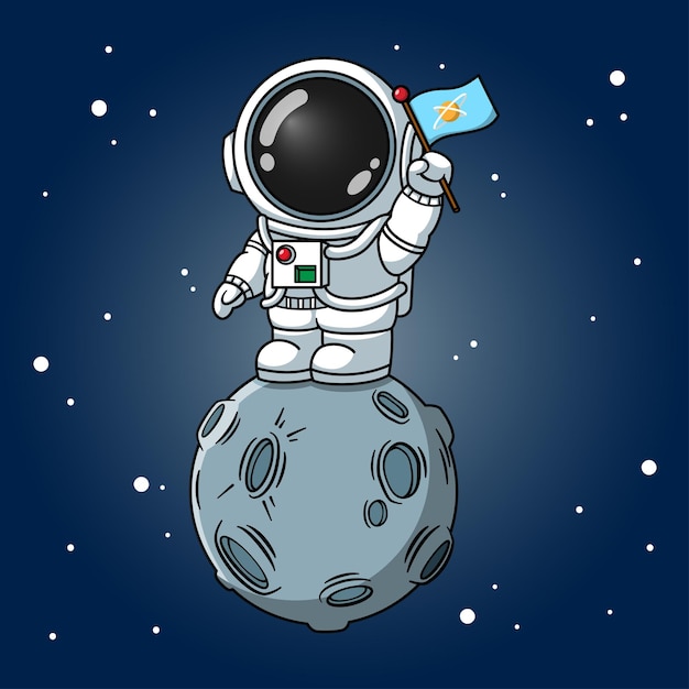 Cute Astronaut Holding Flag On The Moon