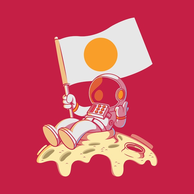 Cute Astronaut holding a flag vector illustration Discover brand technology design concept