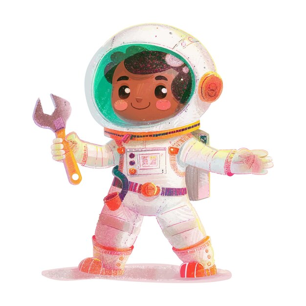 Vector cute astronaut holding wrench and bolt 4