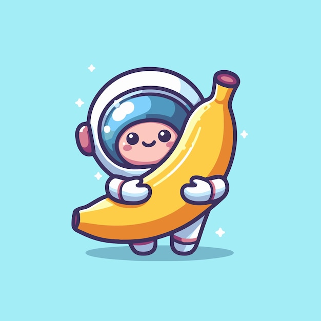 Cute Astronaut hug banana Cartoon Vector Icon Illustration Science Technology Icon Concept Isolated