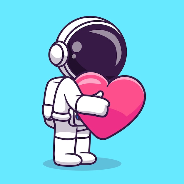 Cute Astronaut Hug Love Heart Cartoon Vector Icon Illustration Science Technology Icon Isolated