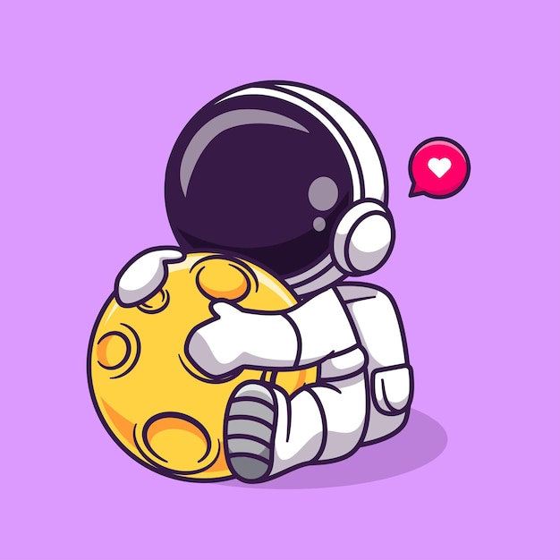 Cute Astronaut Hugging Moon Cartoon Vector Icon Illustration Science Technology Icon Flat Cartoon