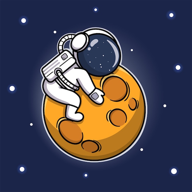 cute astronaut hugging the moon