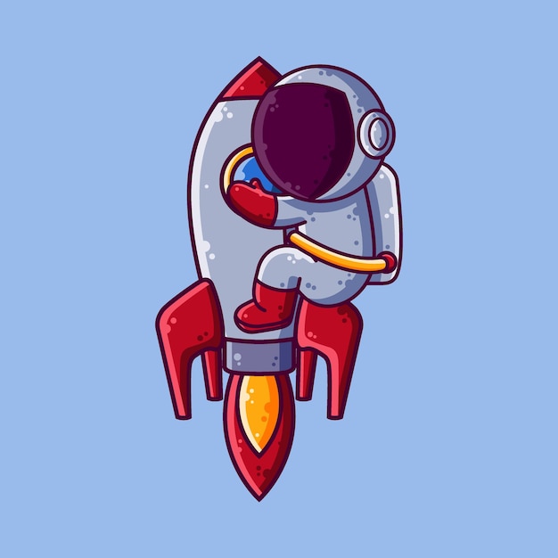 Cute Astronaut Hugs Rocket Cartoon Vector Illustration. Cartoon Style Character Vector.