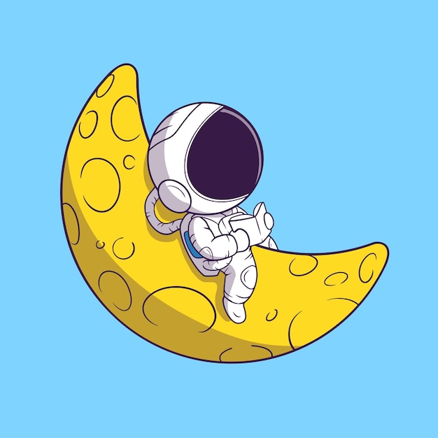 Cute astronaut illustration reading book on the moon