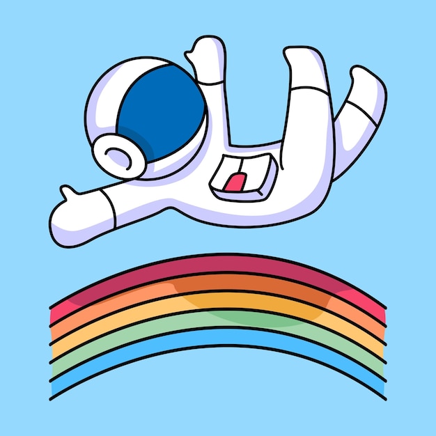 cute astronaut jumping on rainbow cartoon design