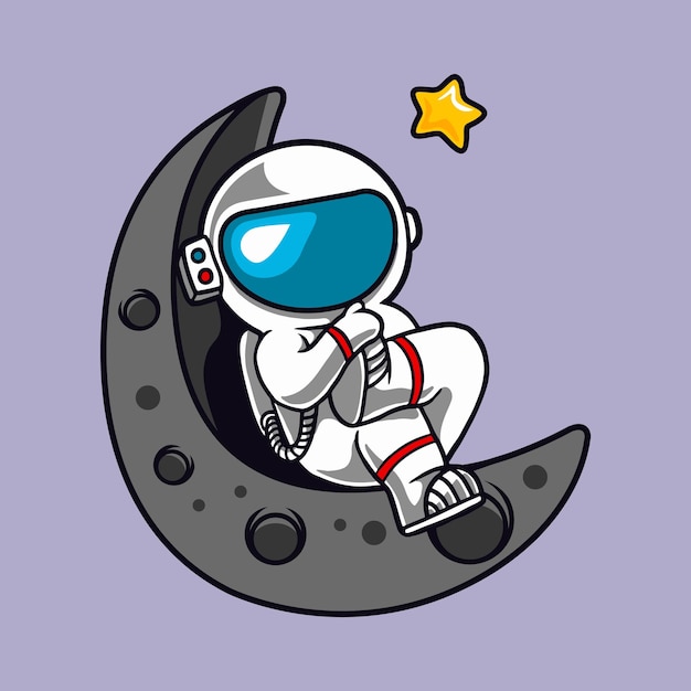 Cute astronaut Leaning on the crescent moon vector illustration